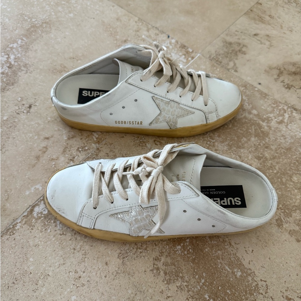 Golden Goose Women's White Super-star Sabot Slip-on Leather Sneakers Size 38